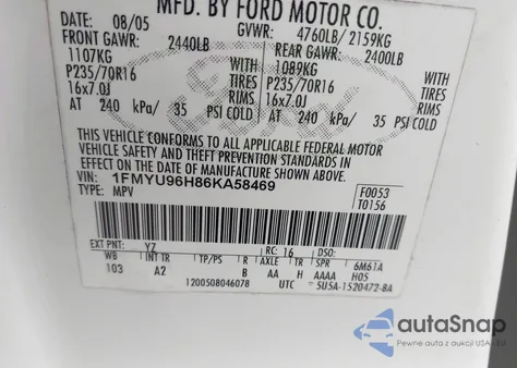 2006 Ford Escape Hybrid из США, поврежденный, VIN 1FMYU96H86KA58469